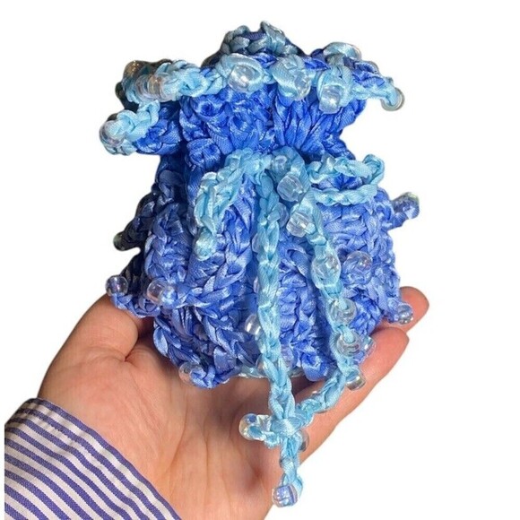 Handmade Handbags - Dice Bag Medium Dragon Scale Beaded Ren Faire Fantasy Dungeons Dragons RPG Blue